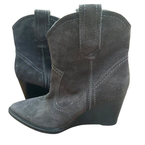 Aquatalia Suede‎ Wedge Cowboy Ankle Boots Booties Gray Made In Italy Size 7.5 - Picture 2 of 11